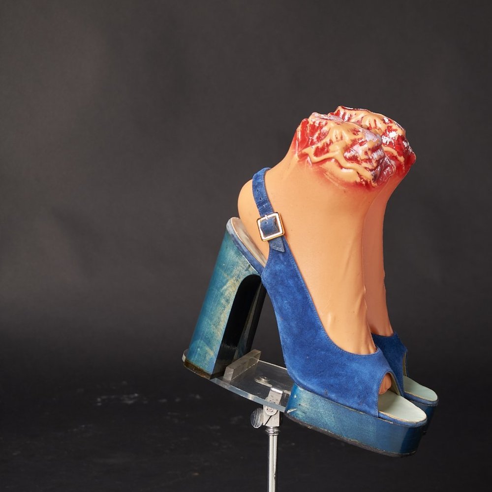 1970s Blue Suede Platform Shoes Heels